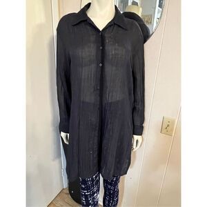 Jacques Ruc France Dark Gray W/silver sparkling Thread Long Sheer Tunic Topper s